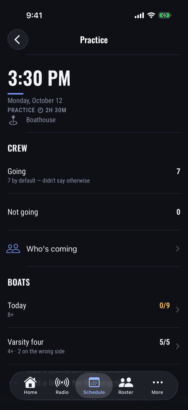 The practice report: crew going and not going, and the day's boats